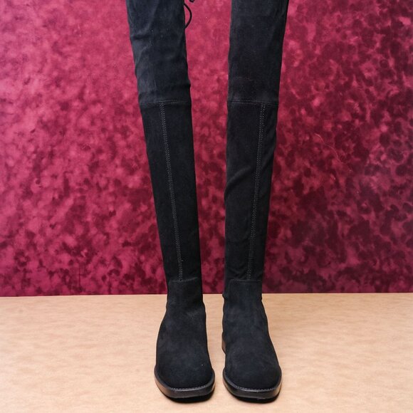 Stuart Weitzman Women Tieland Slip-on Black Suede Dress OTK Back Tie Boots sz 7. - Picture 3 of 9